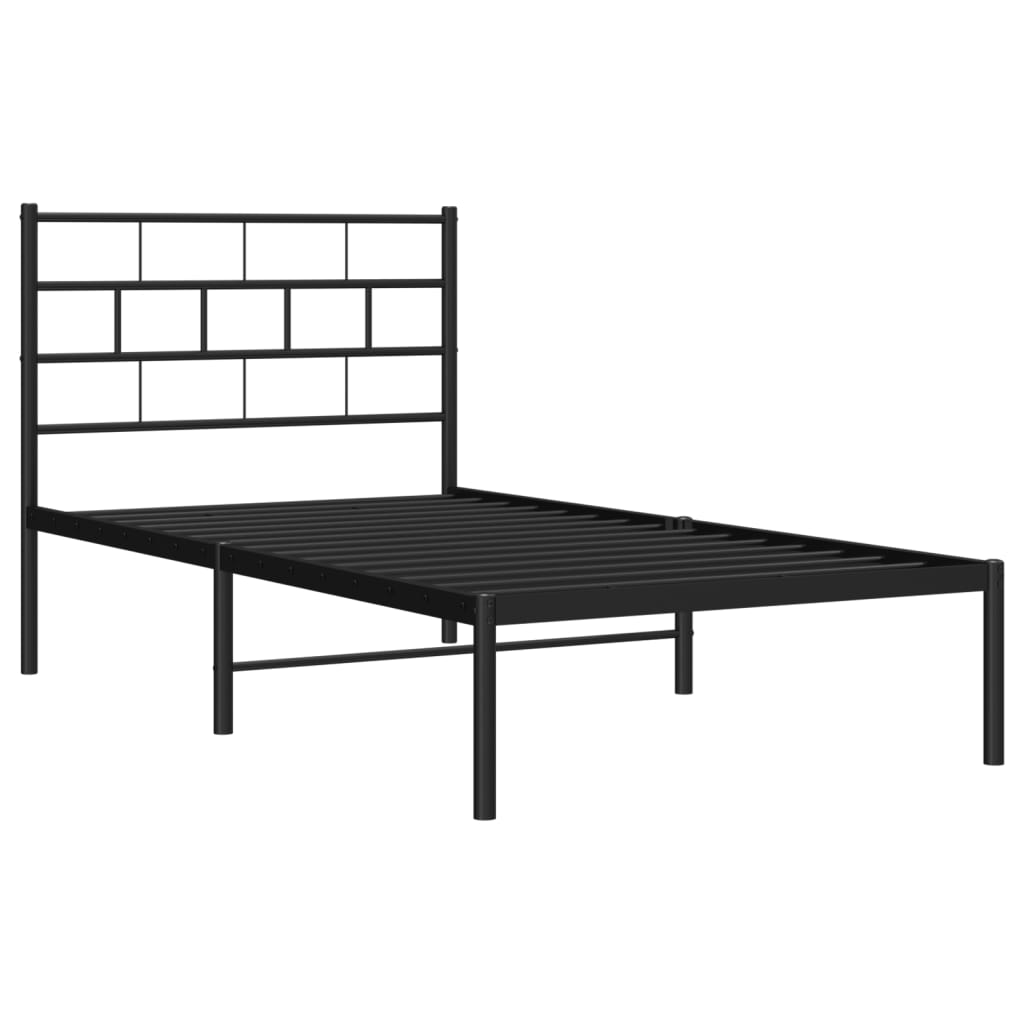 vidaXL Metal Bed Frame with Headboard Black 100x200 cm