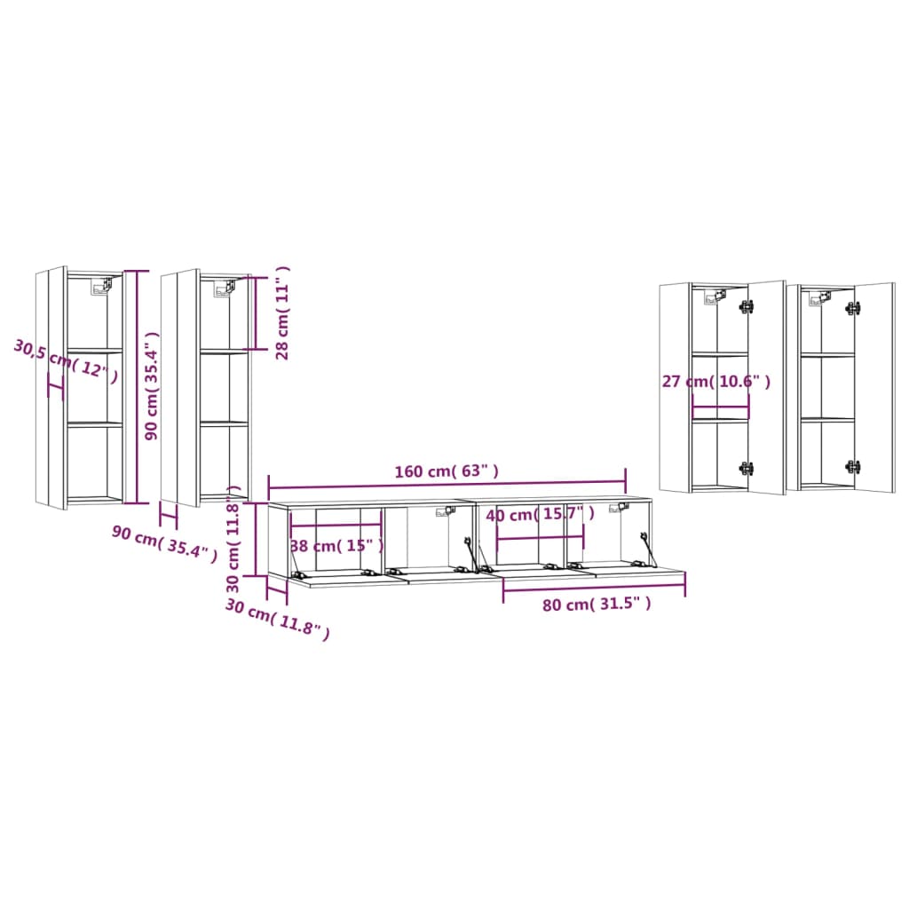 vidaXL 6 Piece TV Cabinet Set Sonoma Oak Engineered Wood