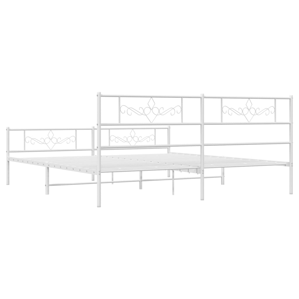 vidaXL Metal Bed Frame without Mattress with Footboard White 180x200 cm Super King