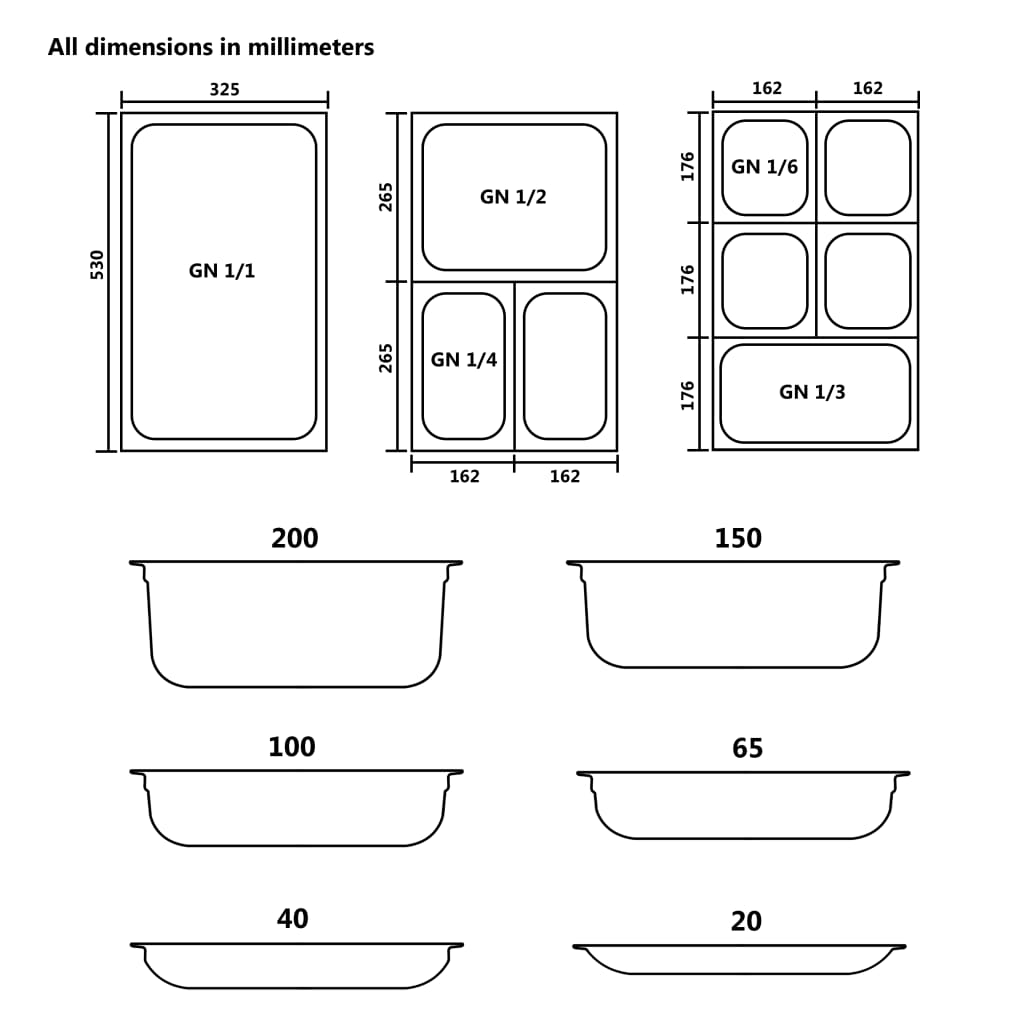 Lids for GN 1/3 Pan 4 pcs Stainless Steel