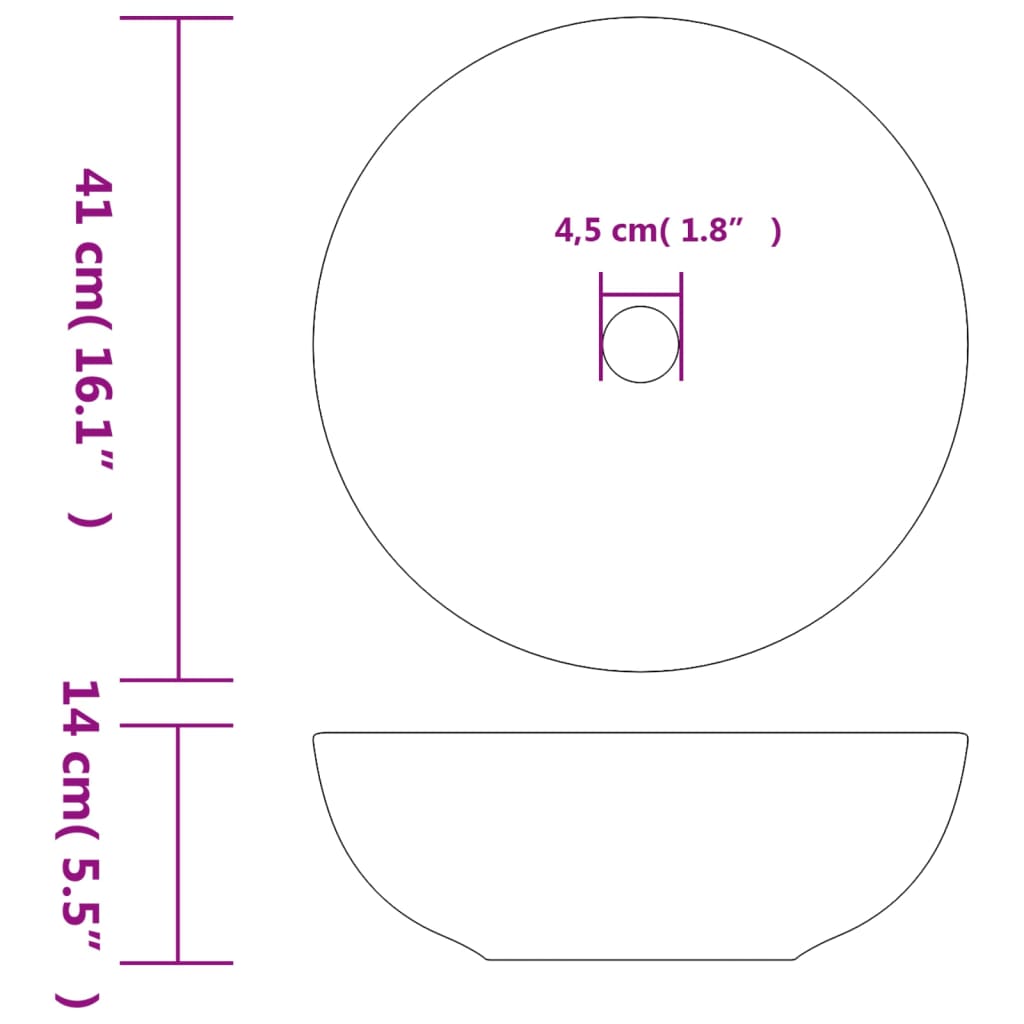 vidaXL Countertop Basin Grey Round Φ41x14 cm Ceramic