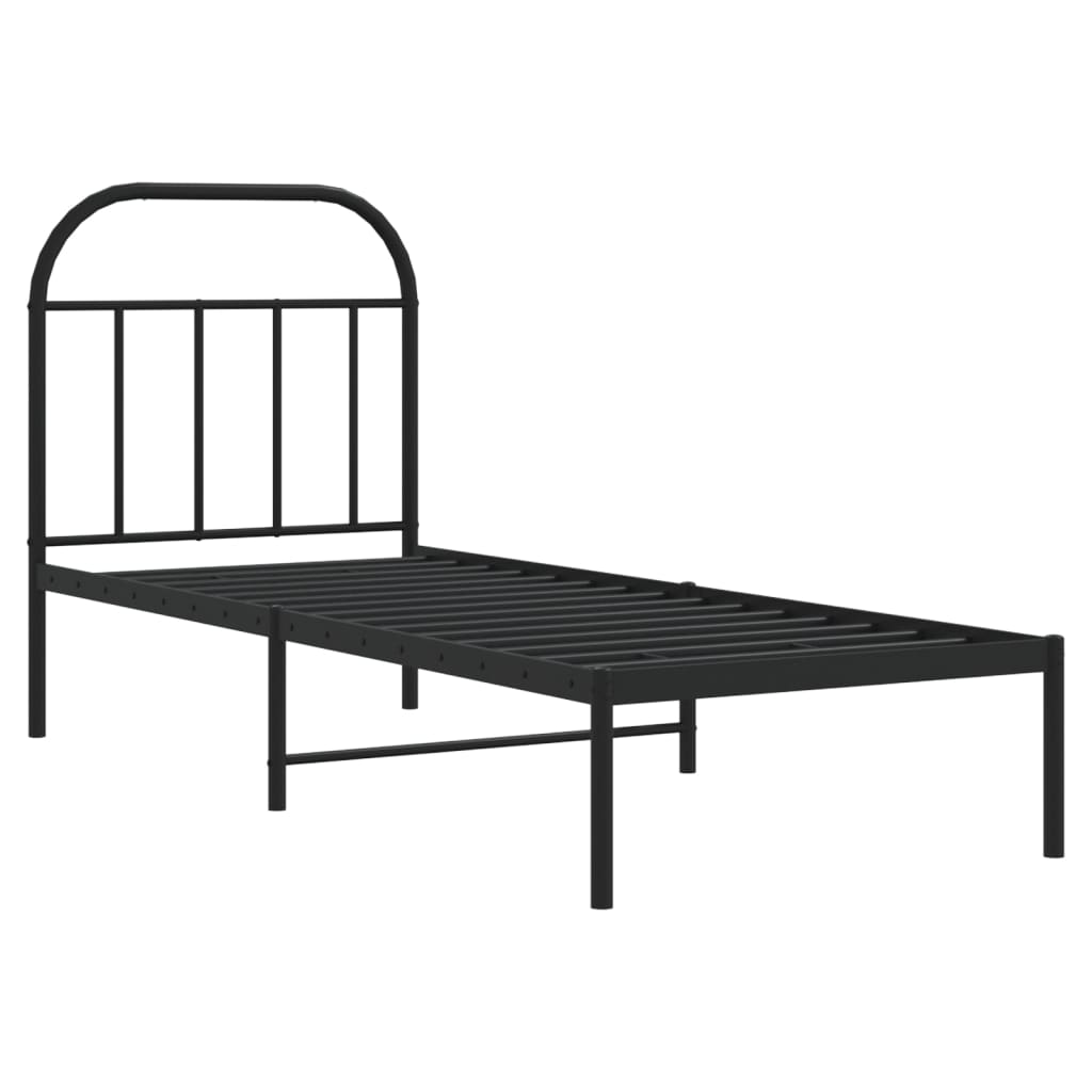 vidaXL Metal Bed Frame without Mattress with Headboard Black 75x190 cm Small Single