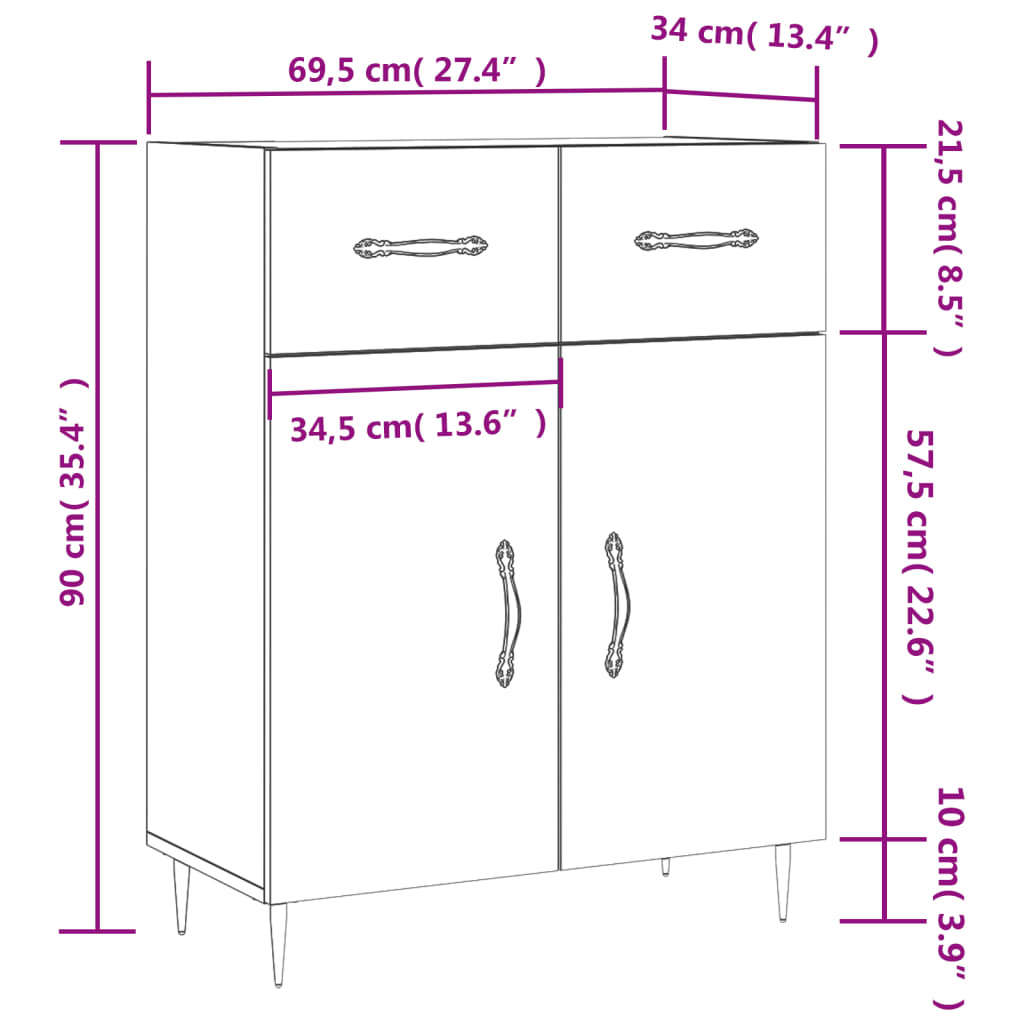 vidaXL Sideboard Grey Sonoma 69.5x34x90 cm Engineered Wood