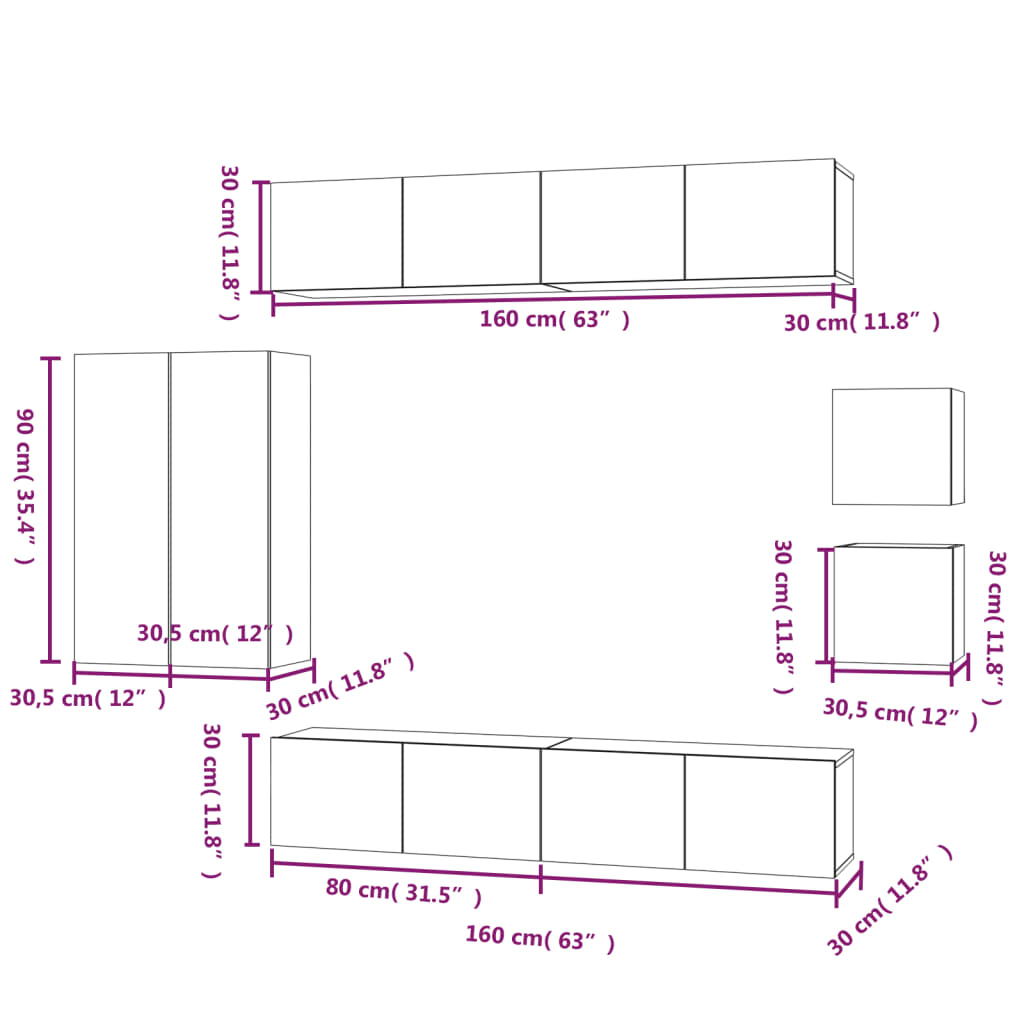 vidaXL 8 Piece TV Cabinet Set Black Engineered Wood