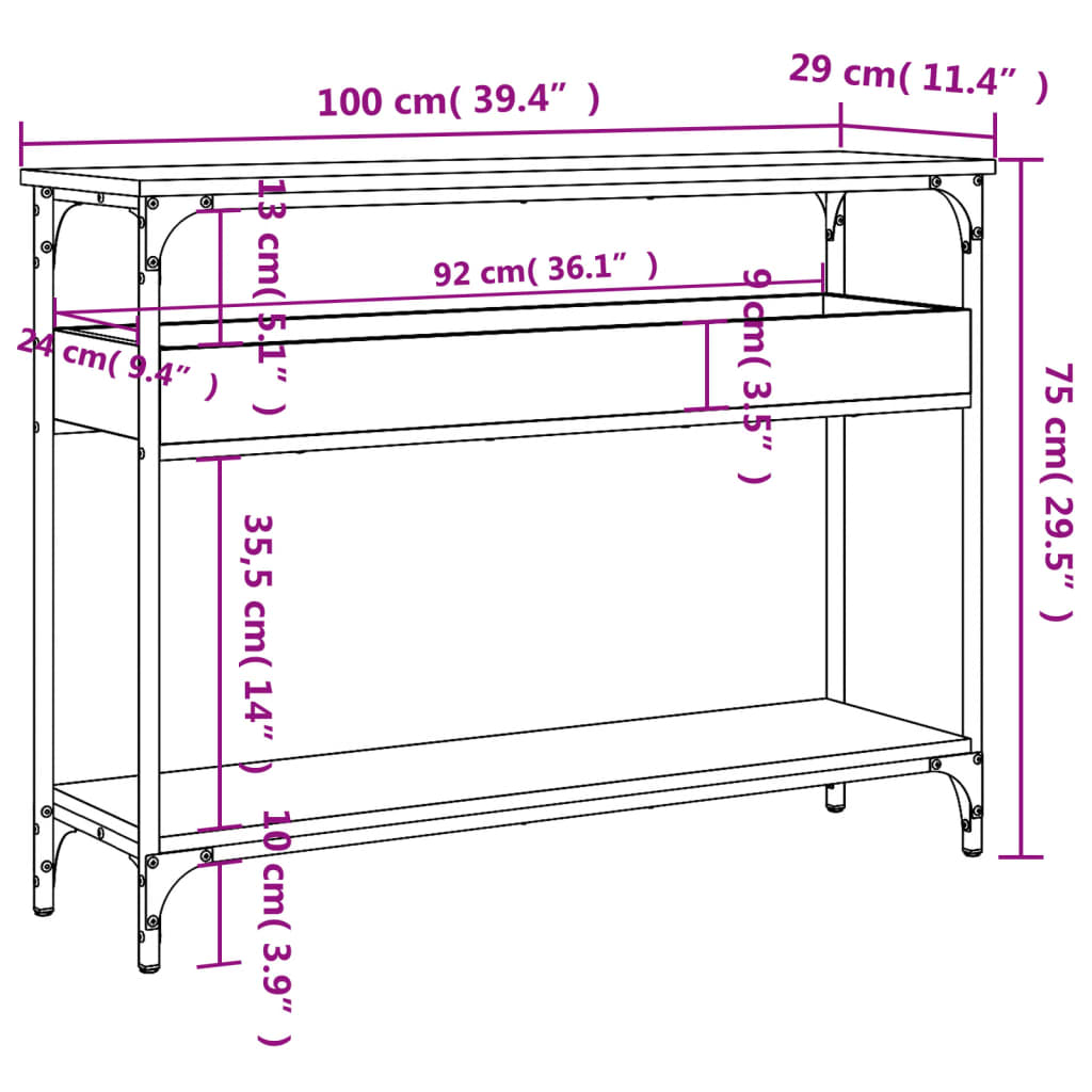 vidaXL Console Table with Shelf Brown Oak 100x29x75cm Engineered Wood