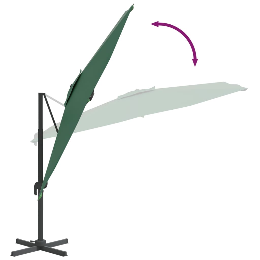 vidaXL LED Cantilever Garden Parasol Green 400x300 cm