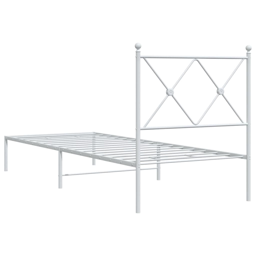 vidaXL Metal Bed Frame without Mattress with Headboard White 75x190 cm Small Single