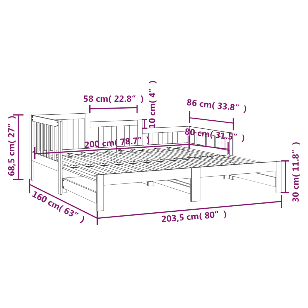 vidaXL Pull-out Day Bed without Mattress White 2x(80x200) cm