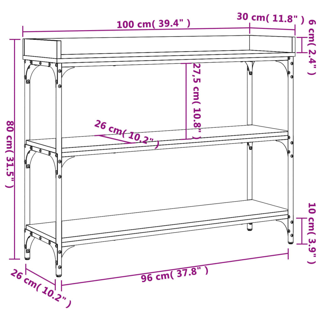 vidaXL Console Table with Shelves Brown Oak 100x30x80 cm