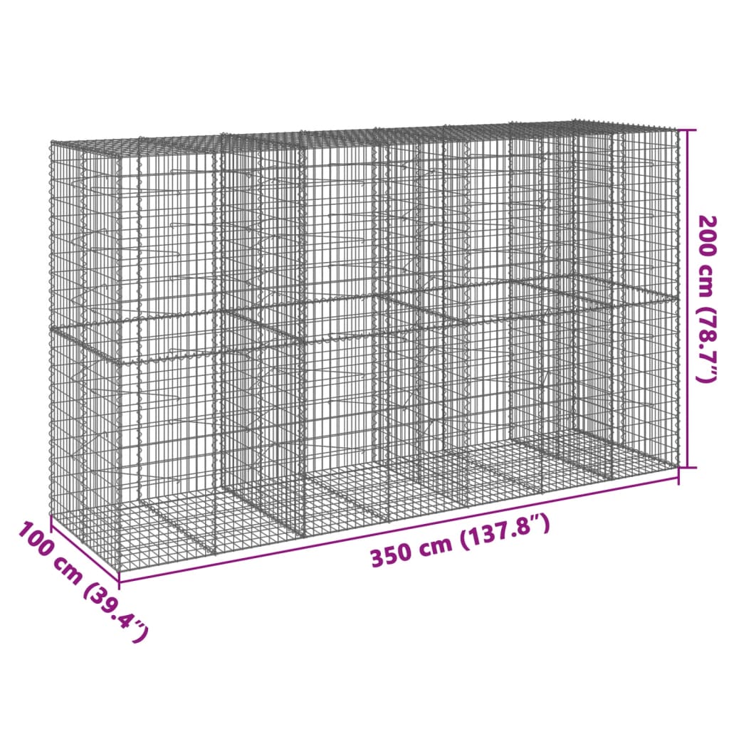 vidaXL Gabion Basket with Cover 350x100x200 cm Galvanised Iron