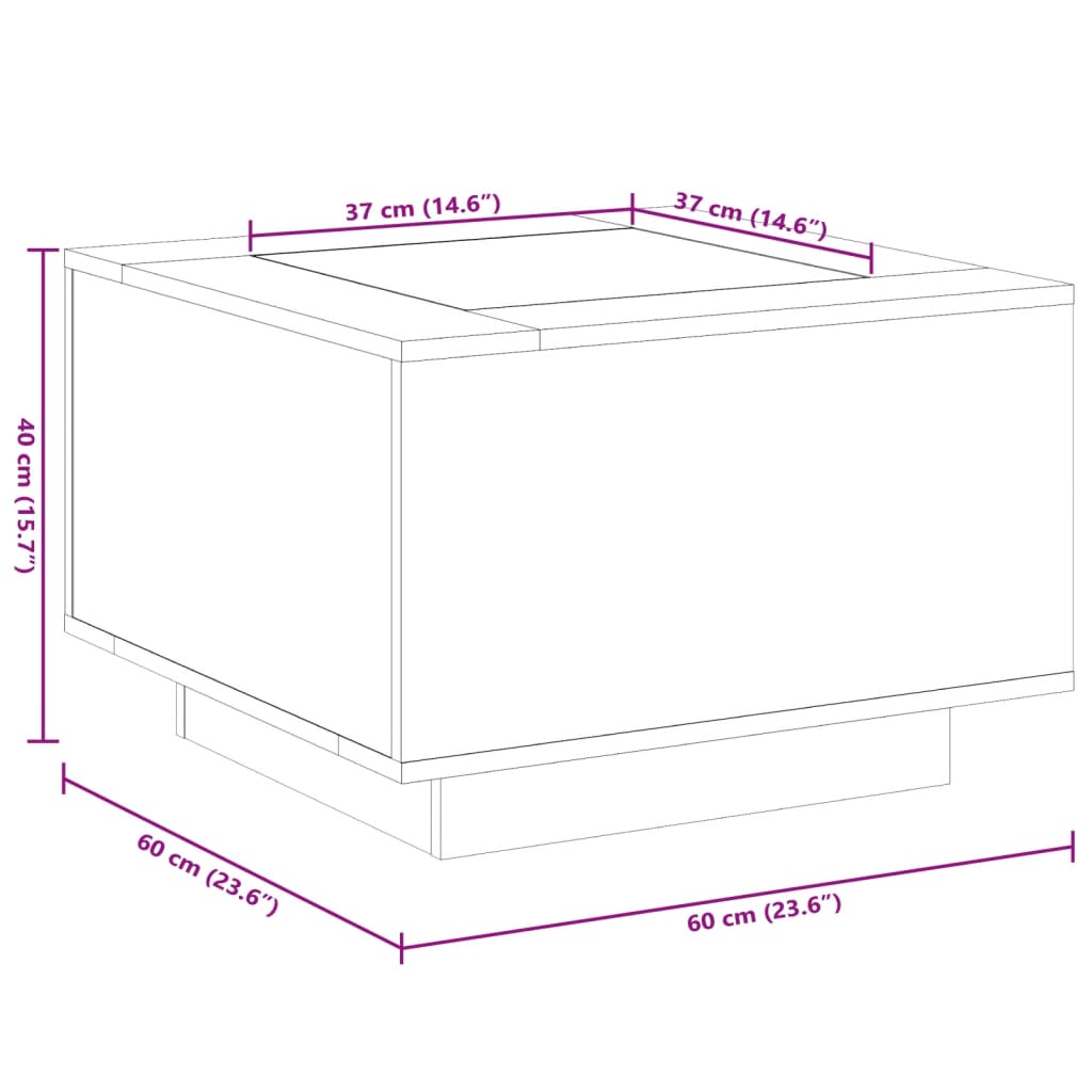 vidaXL Coffee Table with LED Concrete Grey 60x60x40 cm Engineered Wood