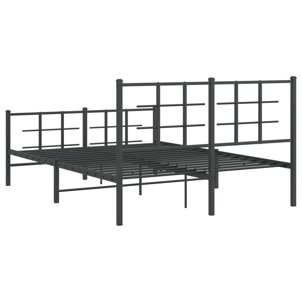 vidaXL Metal Bed Frame with Headboard and Footboard Black 140x190 cm