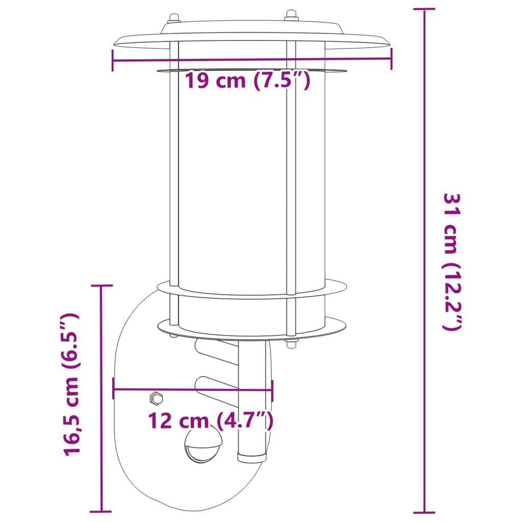 vidaXL Outdoor Wall Light with Sensor Black Stainless Steel