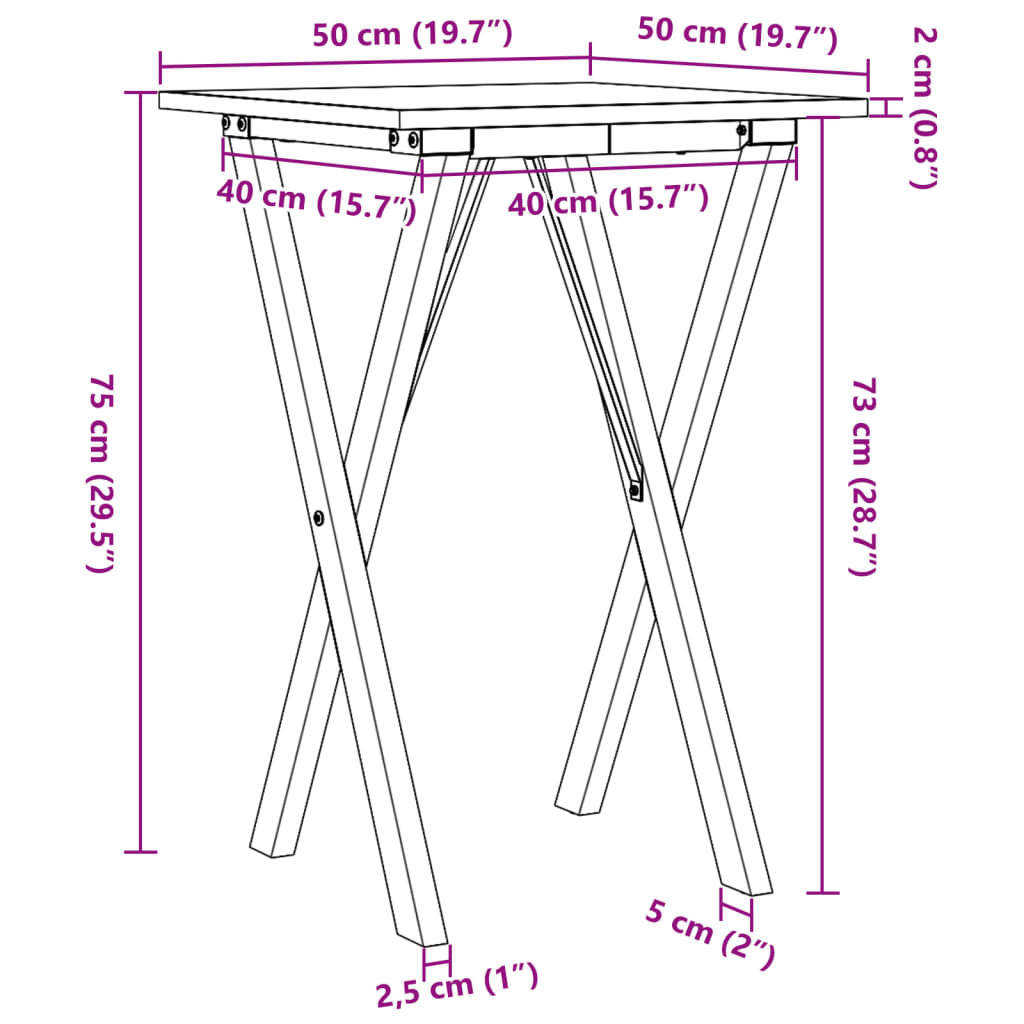 vidaXL Dining Table X-Frame 50x50x75 cm Solid Wood Pine and Cast Iron