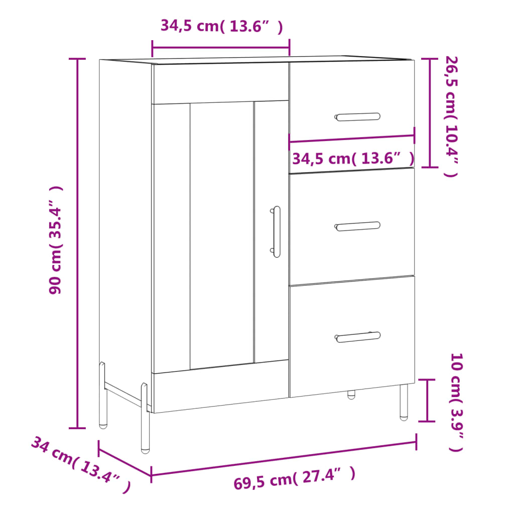 vidaXL Sideboard High Gloss White 69.5x34x90 cm Engineered Wood