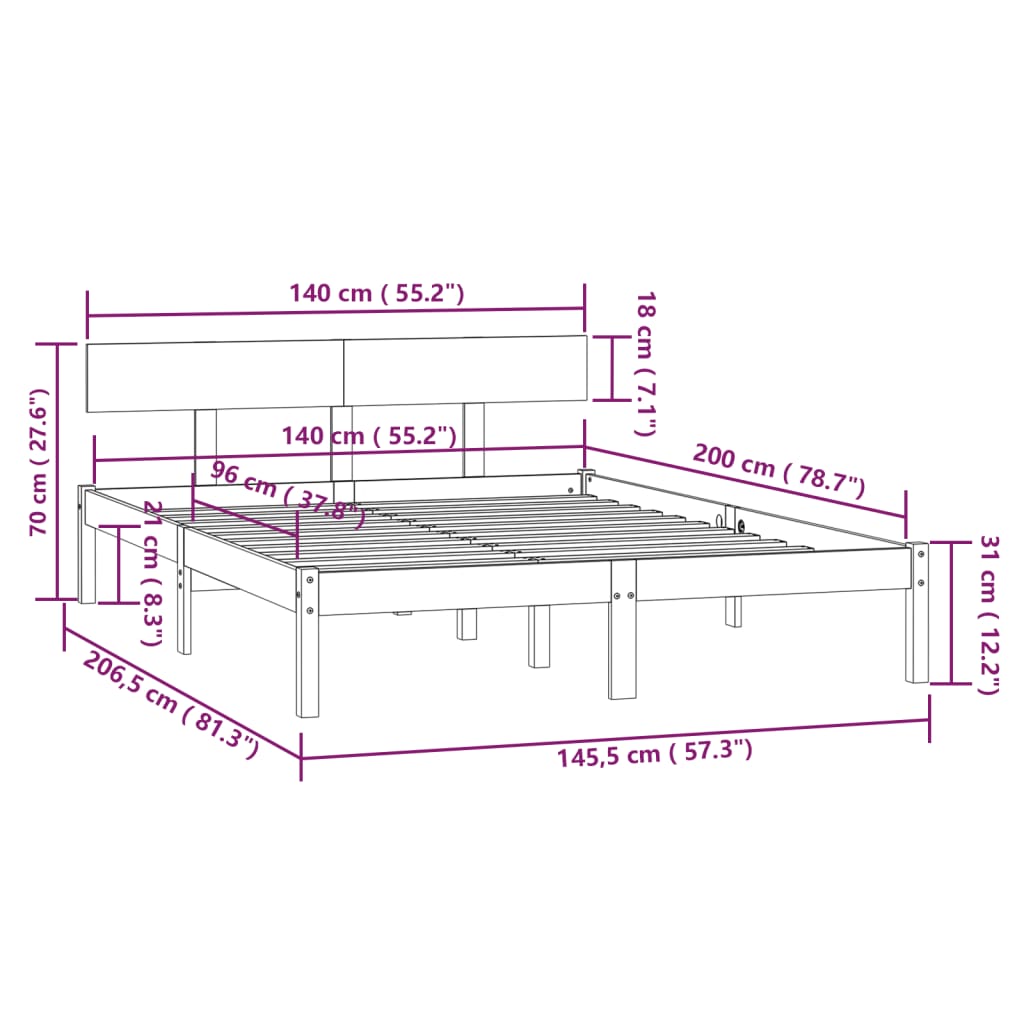 vidaXL Bed Frame without Mattress Grey Solid Wood 140x200 cm