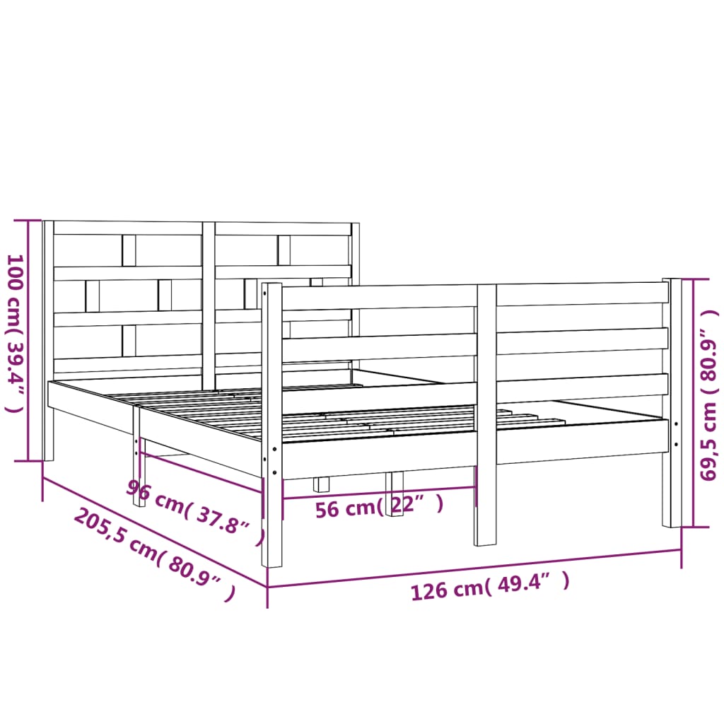 vidaXL Bed Frame without Mattress Solid Wood 120x200 cm (810425+814184)