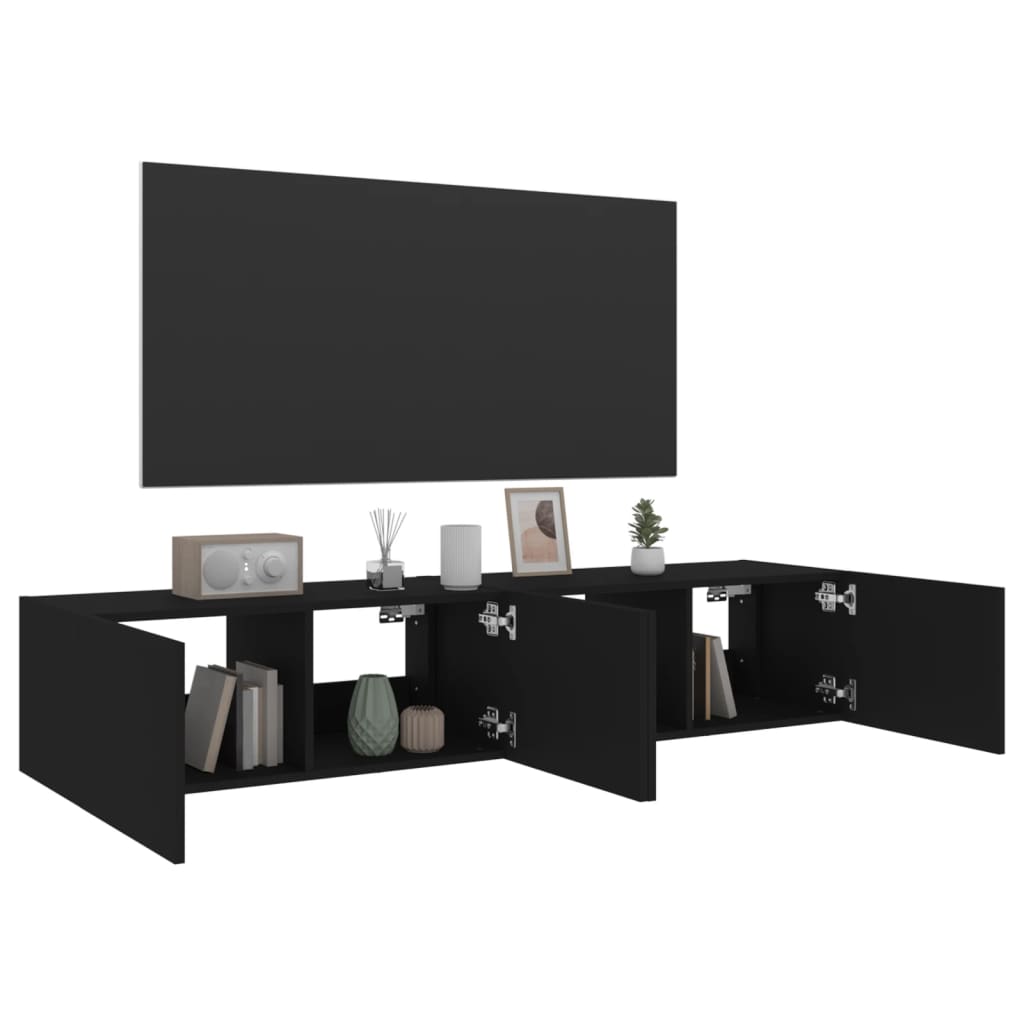 vidaXL TV Wall Cabinets with LED Lights 2 pcs Black 80x35x31 cm