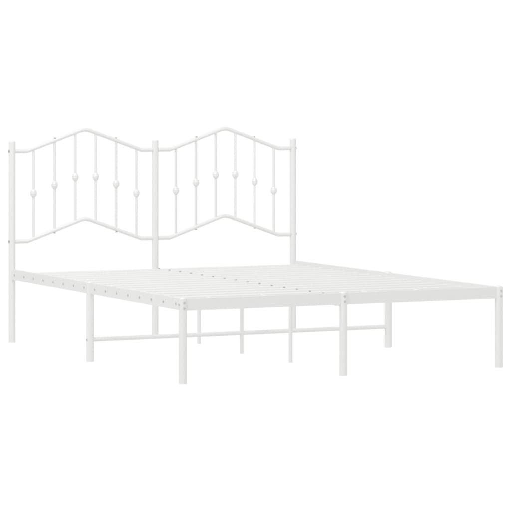 vidaXL Metal Bed Frame without Mattress with Headboard White 135x190 cm Double