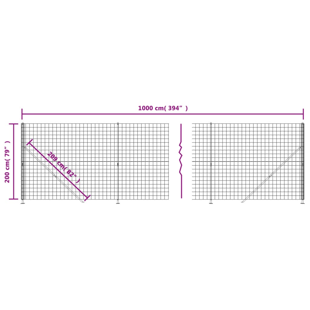 vidaXL Wire Mesh Fence with Flange Anthracite 2x10 m