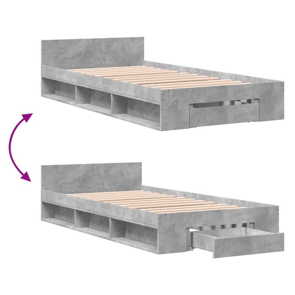 vidaXL Bed Frame with Drawer without Mattress Concrete Grey 75x190 cm Small Single