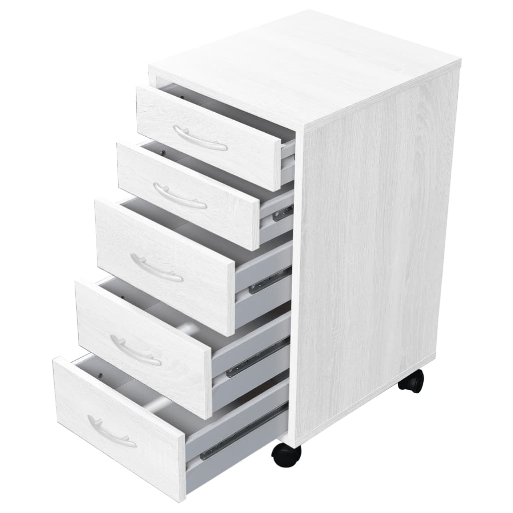 FMD Mobile 5 Drawer Cabinet White