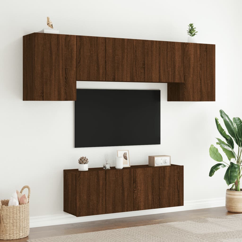 vidaXL 6 Piece TV Wall Units Brown Oak Engineered Wood