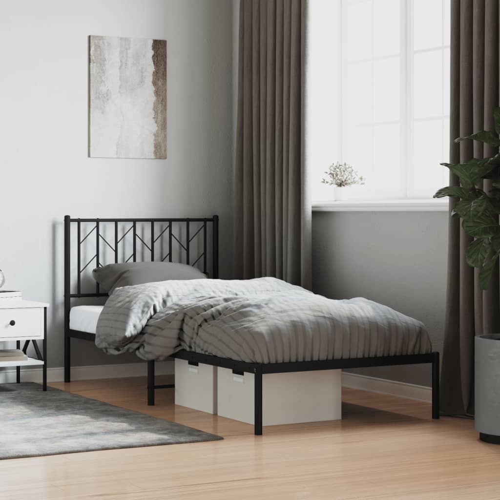 vidaXL Metal Bed Frame without Mattress with Headboard Black 90x200 cm