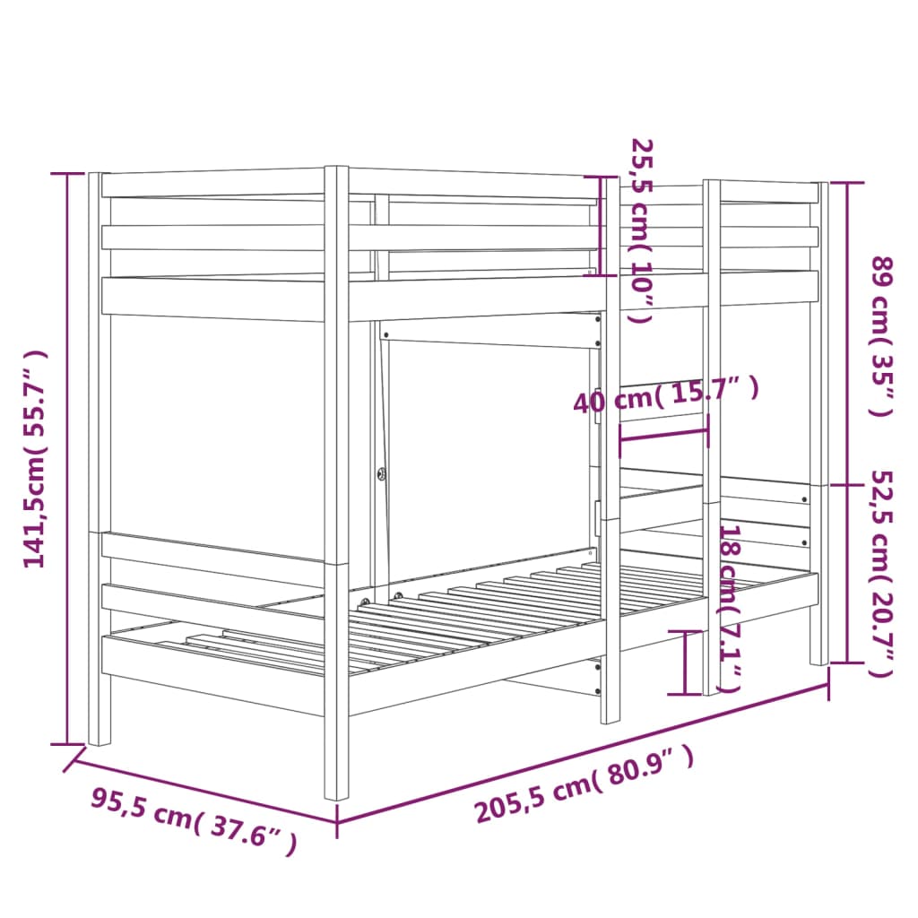 vidaXL Bunk Bed without Mattress 90x200 cm Solid Wood Pine