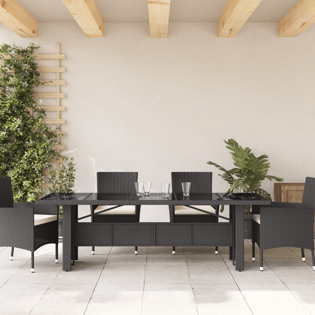 vidaXL Garden Table with Glass Top Black 240x90x75 cm Poly Rattan