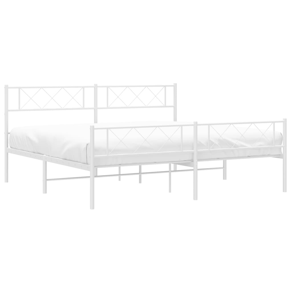 vidaXL Metal Bed Frame without Mattress with Footboard White 200x200 cm