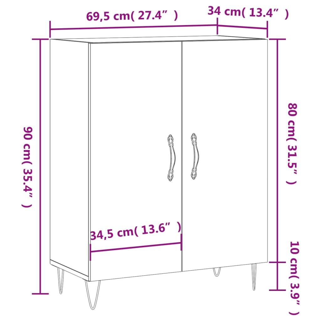 vidaXL Sideboard Concrete Grey 69.5x34x90 cm Engineered Wood