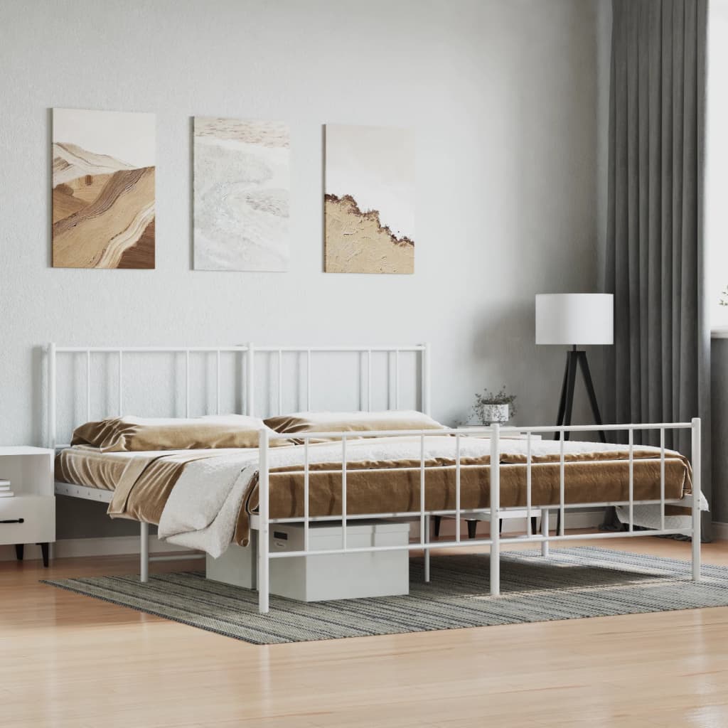 vidaXL Metal Bed Frame without Mattress with Footboard White 200x200 cm