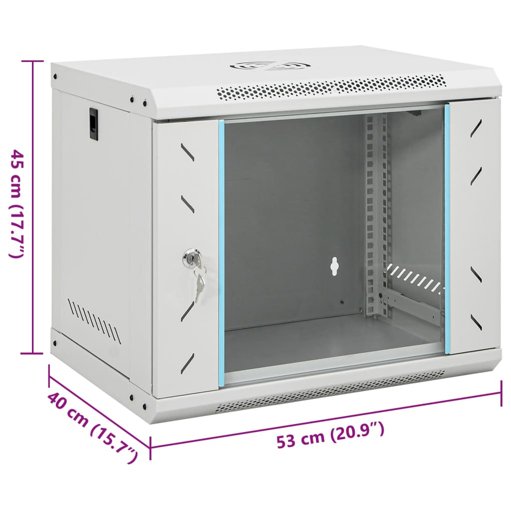 vidaXL 9U Wall Mounted Network Cabinet 19" IP20 53x40x45 cm