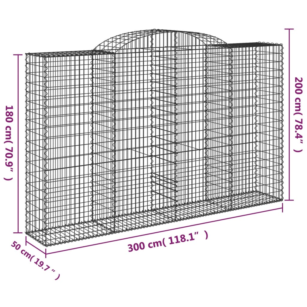 vidaXL Arched Gabion Baskets 13 pcs 300x50x180/200 cm Galvanised Iron