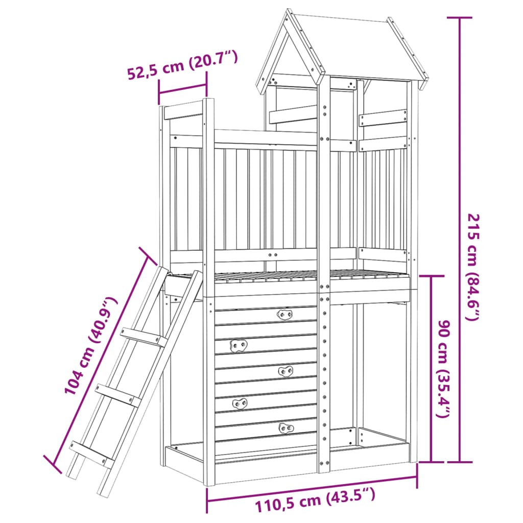 vidaXL Play Tower with Rockwall 110.5x52.5x215cm Solid Wood Douglas Fir