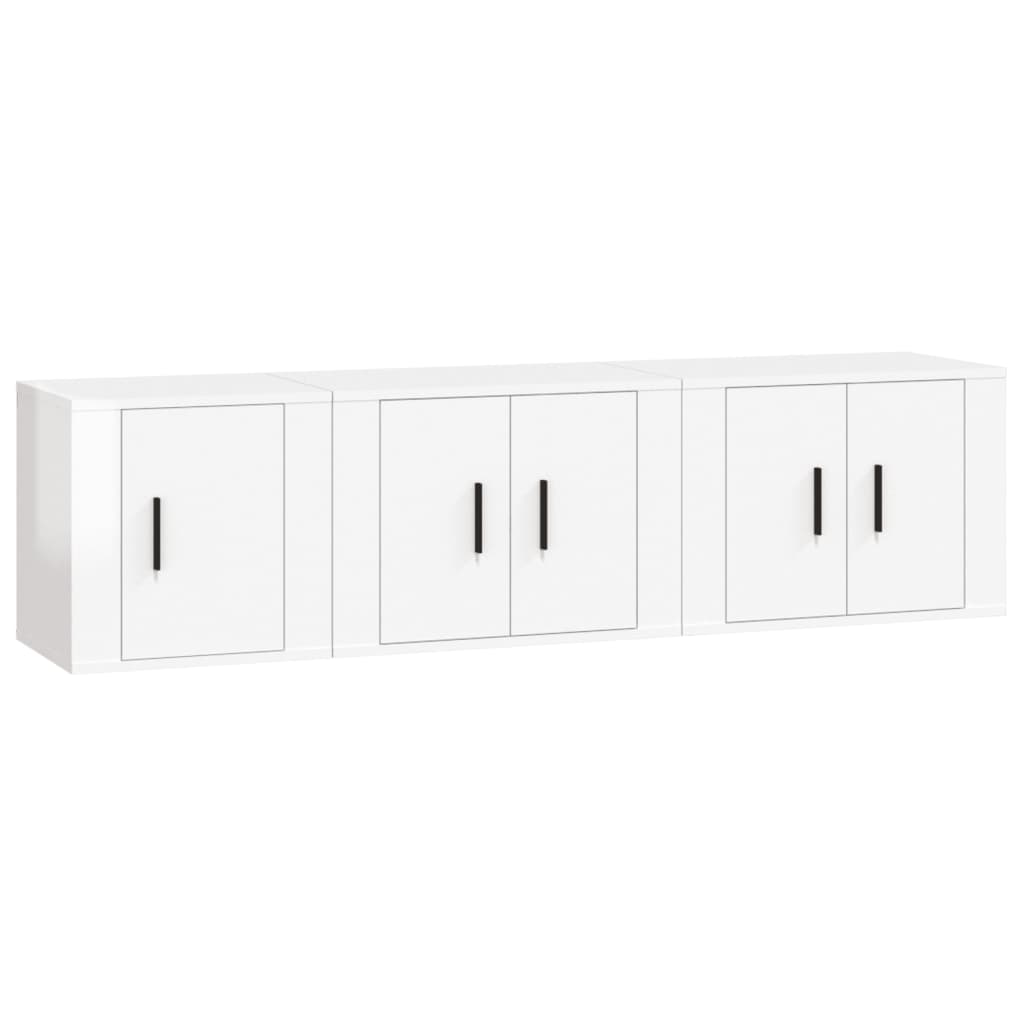 vidaXL 3 Piece TV Cabinet Set High Gloss White Engineered Wood