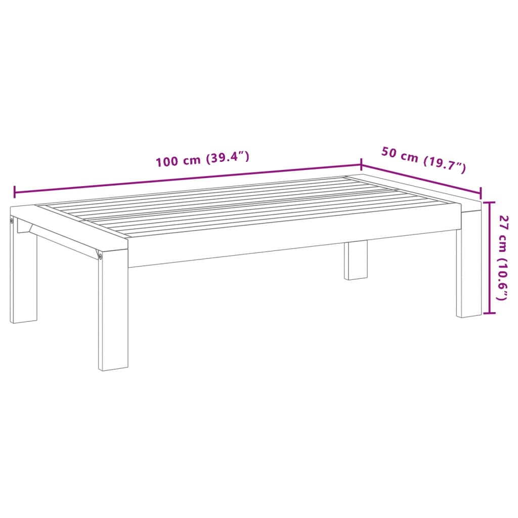 vidaXL Garden Table 100x50x27 cm Solid Wood Acacia