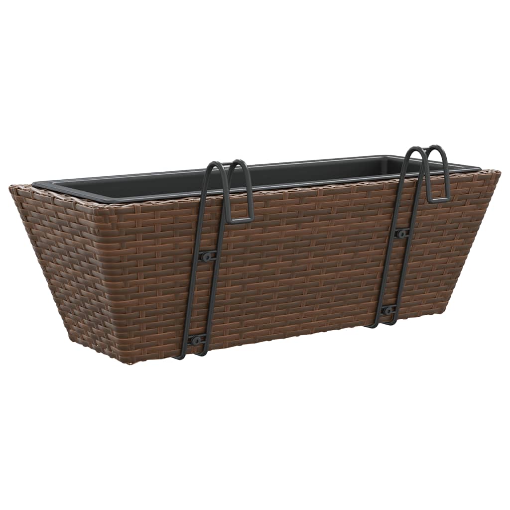 vidaXL Planters with hooks 2 pcs Brown Poly Rattan