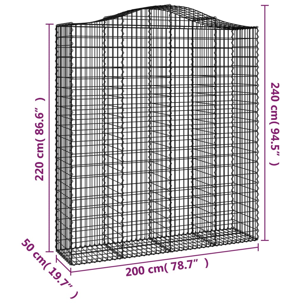 vidaXL Arched Gabion Baskets 7 pcs 200x50x220/240 cm Galvanised Iron