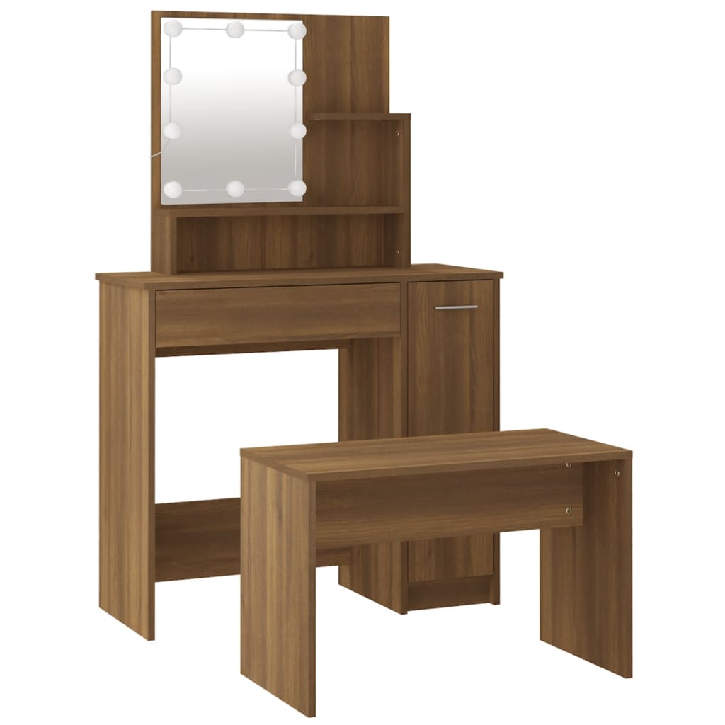 vidaXL Dressing Table Set with LED Brown Oak Engineered Wood