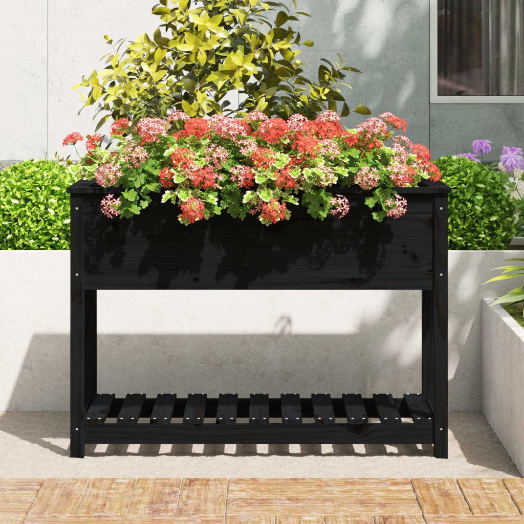 vidaXL Planter with Shelf Black 111.5x54x81 cm Solid Wood Pine