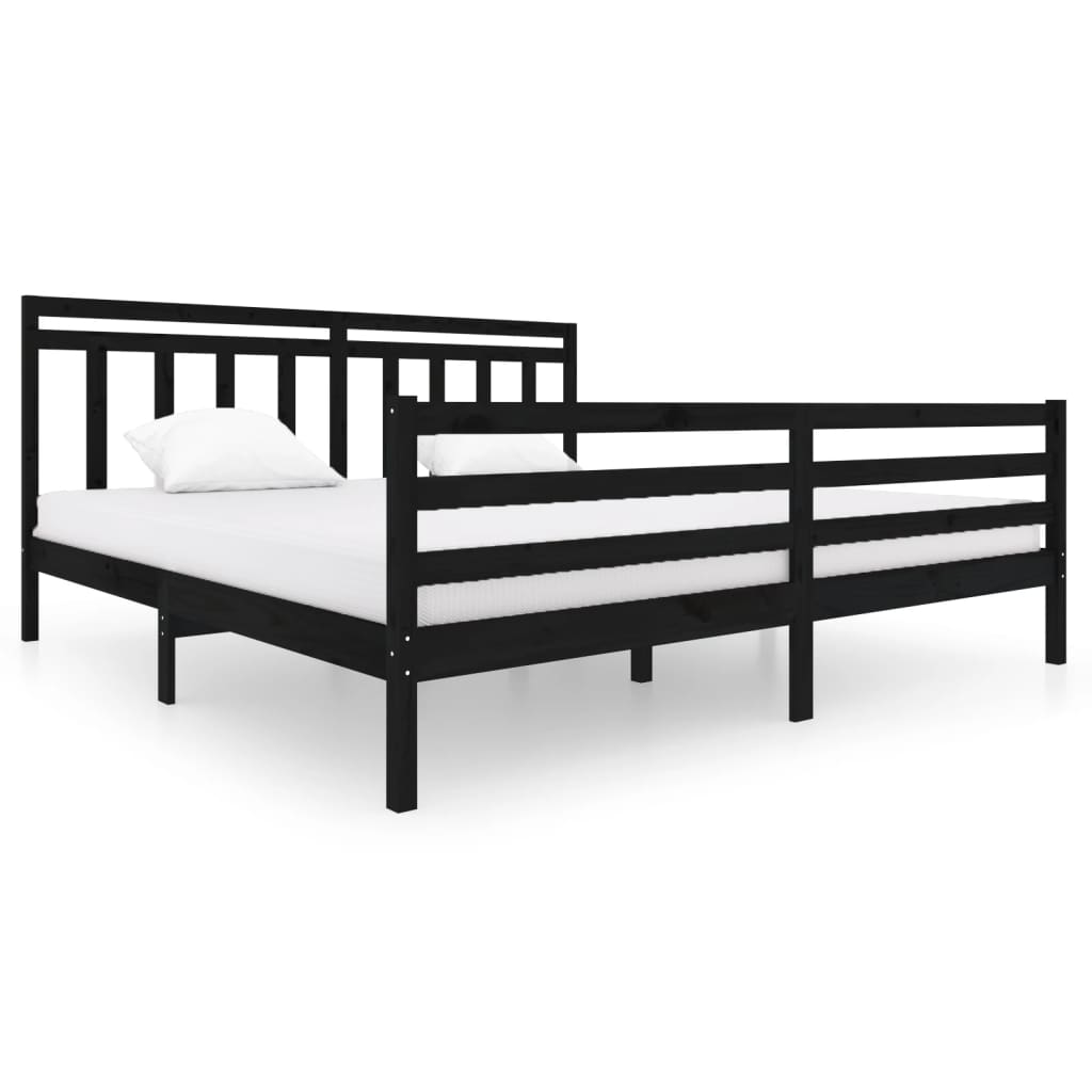 vidaXL Bed Frame without Mattress Black Solid Wood 200x200 cm (810454+814118)