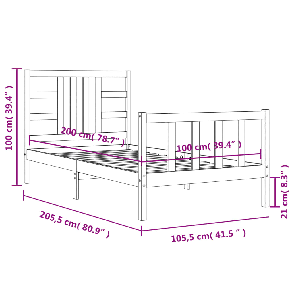 vidaXL Bed Frame without Mattress Black 100x200 cm Solid Wood Pine