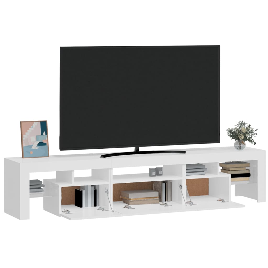 vidaXL TV Cabinet with LED Lights High Gloss White 200x36.5x40 cm