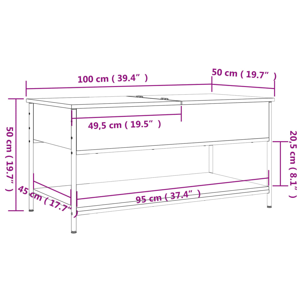 vidaXL Coffee Table Black 100x50x50 cm Engineered Wood and Metal