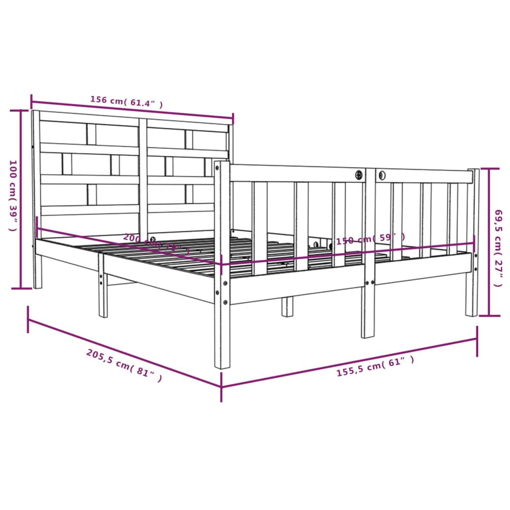 vidaXL Bed Frame without Mattress Solid Wood Pine King Size