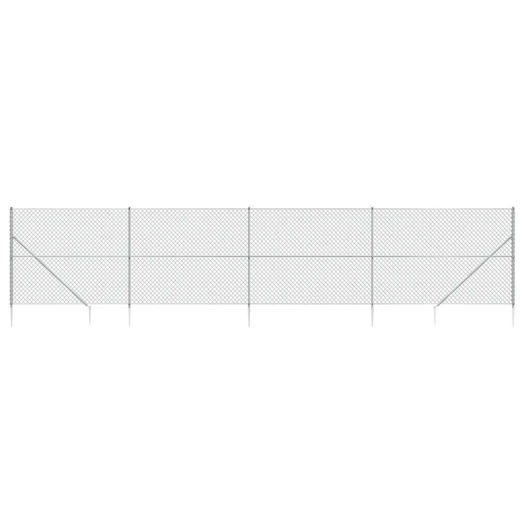 vidaXL Chain Link Fence with Spike Anchors Silver 2.2x10 m