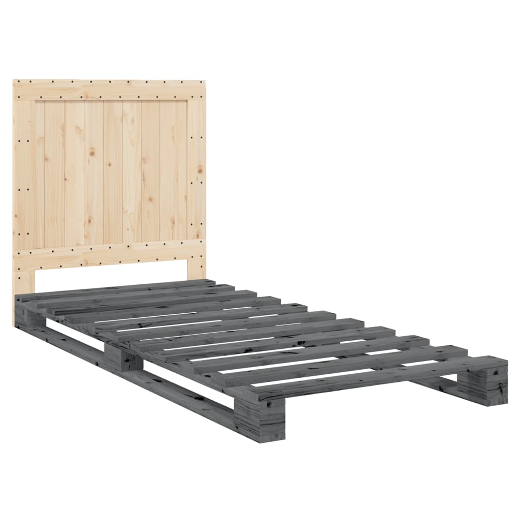 vidaXL Bed Frame with Headboard Grey 90x200 cm Solid Wood Pine