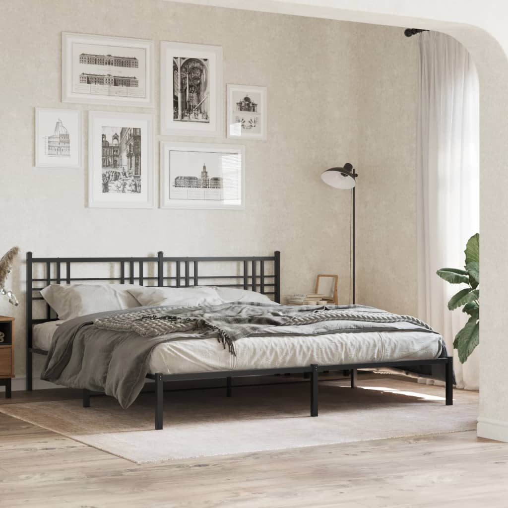 vidaXL Metal Bed Frame without Mattress with Headboard Black 193x203 cm